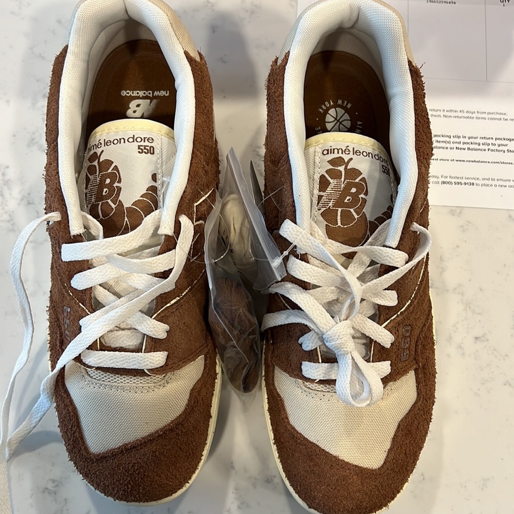New Balance Aimé Leon Dore Brown and Cream 550 Sneakers - Picture 2 of 3